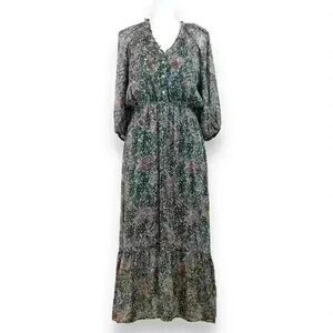 Ellison Green Floral Paisley Chiffon Midi Dress – Size Small